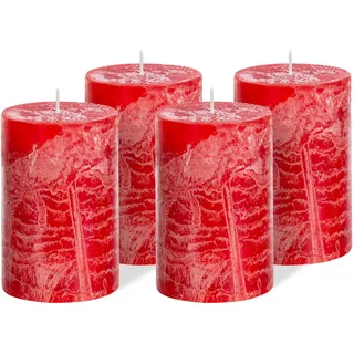Brandsseller 4er Set Stumpenkerzen 7x14 cm – durchgefärbt & aus Paraffin – rustikale Kerzen mit langer Brenndauer – Dekokerzen für Tischdeko, Weihnachten & Feste – Rot