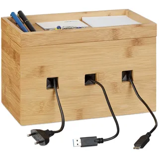 Relaxdays Kabelbox 25,5 x 16,5 x 14 cm 1-tlg. hellbraun