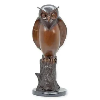 Casa Padrino Luxus Bronze Deko Figur Eule Braun / Grau / Schwarz 21 x 20 x H. 50 cm - Bronze Deko Skulptur - Schreibtisch Deko - Deko Accessoires - Luxus Accessoires