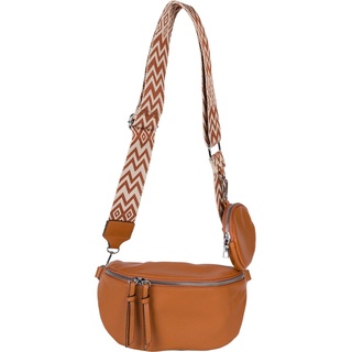 styleBREAKER Damen Halbmond Crossbody Schultertaschen Set 2-Teilig, Schultergurt mit Zick-Zack Rauten Muster 02012396, Farbe:Cognac