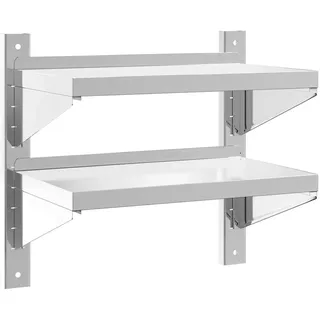 vidaXL Wandregal mit 2 Böden 50/30/48 cm aus Edelstahl Silbern , Silberfarben , Metall , Rechteckig , 50x48x30 cm , Wohnzimmer, Regale, Wandregale
