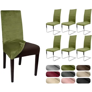BEAUTEX Stuhlhussen Samt Stretch Stuhl & Schwingstuhl 6er Set Olivgrün LEA