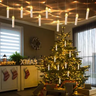 cimetech 20er Christbaumkerzen Kabellos Led Schwebende Kerzen Weihnachtsbaumbeleuchtung Lichterkette Weihnachtsbaum Warmweiß Weihnachtsdeko mit Fernbedienung Timer 1.5 x 8 cm