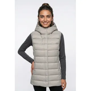 Steppweste ONLY "ONLRUBY QUILTED DOWN HOOD WAISTCOAT OTW", Damen, Gr. L, grau (string), Steppware, Obermaterial: 100% Nylon, unifarben, normal, Westen Steppweste
