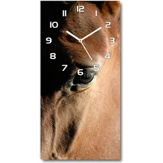 Wanduhr aus Glas – 30x60 cm - Glasbild - Glasuhr - Gehärtetes Glas -Pferd - Braun