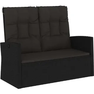vidaXL Gartenbank mit Liegefunktion & Kissen Schwarz 118cm Poly Rattan - Schwarz