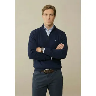 Troyer FYNCH-HATTON, Herren, Gr. XXXL (60/62), blau (navy), Strick, Obermaterial: 100% Baumwolle, bestickt, unifarben, bequem hüftbedeckend, Rundhals, Bündchen, Pullover Troyer, mit Logostickerei, mit Reißverschluss, mit Stehkragen