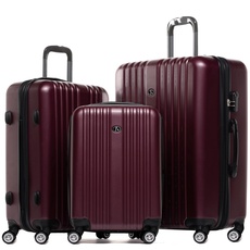 FERGÉ Kofferset Hartschale 3-teilig erweiterbar Toulouse Trolley-Set - Handgepäck 55 cm, L und XL 3er Set Hartschalenkoffer Roll-Koffer 4 Rollen 100% ABS rot