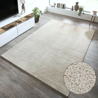 THEKO Wollteppich "Gabbeh Uni, Handgefertigt, meliert, auch als Läufer erhältlich, Wolle" rechteckig 14 mm Höhe Schlafzimmer, Wohnzimmer, Esszimmer, auch als Läufer oder rund, natur