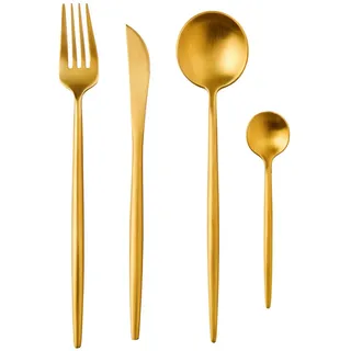 Butlers Besteck-Set (4-tlg.) Stiletto , Goldfarben , Metall , Besteck, Besteck-Sets