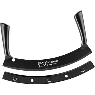 Pizzaschneider Schwarz – Wiegemesser 35,5 cm Doppelgriff & Pizzamesser | Extra scharf mit Antihaft-Beschichtung, schwarz – Pizza Cutter für Pizza, Flammkuchen & Kräuter, Pizza Zubehör & Geschenk