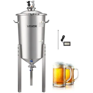 Vevor konischer Gärbehälter Edelstahl 30 L Gärtank für Heimbrauen, Gärkessel mit konischem Boden & Verlängerungsbeinen & Deckel & Griff & Thermometer,