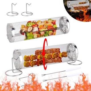 Rolling Grillkorb, 2 Stück 30cm Zylindrischer Grillkorb Körbchen Grillkorb, Rolling rack Grillkochzubehör Für Außengrill Gemüse Fisch Grillhalter Grillen bbq Zubehör