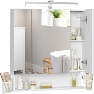 Mid.you Spiegelschrank , Silberfarben, Weiß , Holzwerkstoff , 3 Fächer , 70x75x16.5 cm , hängend , Badezimmer, Badmöbelsets & Badmöbelserien, Badmöbelserien