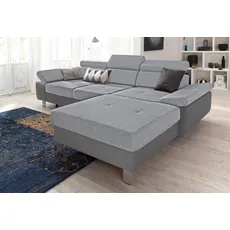exxpo - sofa fashion Ecksofa »Locarno, L-Form«, Kopf-/Rückenverstellung, wahlw. mit Bettfunktion u. Bettkasten, silberfarben