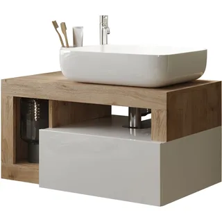 WELLTIME Waschtisch »Hamburg« 1 Schubkasten, Breite 79 cm, Soft-Close, inkl. Keramik-Aufsatzbecken