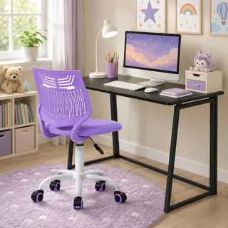 FurnitureR Kinderschreibtischstuhl, Höhenverstellbarer Drehstuhl ohne Armlehnen, Ergonomischer Kinderstuhl mit Rollen für Lernen & Spielen, Platzsparend, 3 Farben wählbar