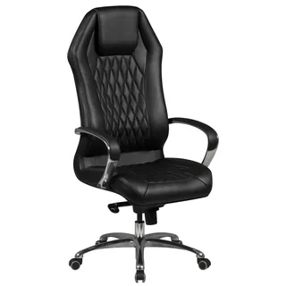 FineBuy Bürostuhl Schwarz MONTEREY Echt-Leder Schreibtischstuhl XXL Polsterung Chefsessel hohe Rückenlehne mit Kopfstütze Drehstuhl Drehsessel - Schwarz