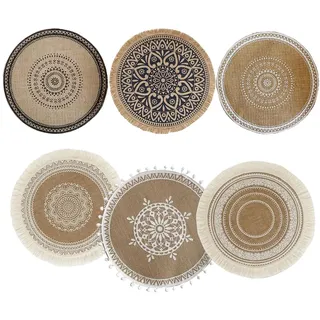 6 Stück Platzset Rund, Rund 38cm Boho Baumwolle,Jute Tischsets Mit Mandala Quaste, Platzsets Tischsets Kann als Schießrequisiten und Tischdekoration verwendet Werden(A)
