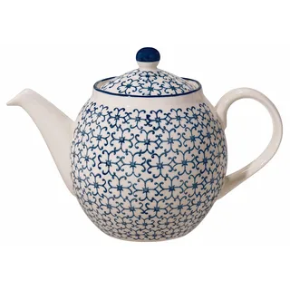 Bloomingville Teekanne Kristina Retro große Kanne mit integriertem Sieb vor der Tülle Vintage ø 14 cm, blau, Keramik, fasst ca. 1200 ml