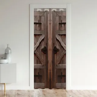Manfei Rustikale Holz Tür Privatsphäre Türvorhang 1 Panel, Kabine Tür Vorhang im Bauernhausstil für Schrank, Schlafzimmer, Küche, Privatsphäre und Dekor, H203 x B132 cm