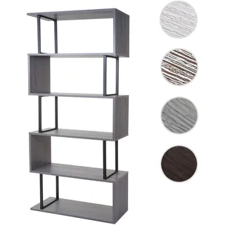 Bücherregal HWC-A27, Standregal Wohnregal, 183x80cm 3D-Struktur 5 Ebenen ~ grau, Metall schwarz