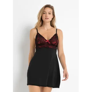 Babydollkleid BONPRIX "Negligé", Damen, Gr. 36/38 (S), N-Gr, schwarz (schwarz, rot), Obermaterial: 92% Polyester, 8% Elasthan. Netz: 90% Polyamid, 10% Elasthan. Spitze: 90% Polyamid, 10% Elasthan, mehrfarbig, Kleider Babydollkleid, mit Spitze, Negligé-Design, ohne Ärmel, figurbetont, mehrfarbig