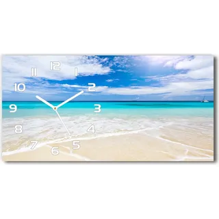 Wanduhr aus Glas – 60x30 cm - Glasbild - Glasuhr - Gehärtetes Glas - weisse-zeiger - Tropischer Strand