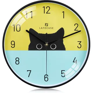 Lafocuse Lautlos Wanduhr Katze Schwarz, Moderne Wanduhr Bunt, Ohne Ticken Geräuschlos Küchenuhren Wohnzimmer Kinderzimmer 30 cm