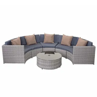 Mendler Poly-Rattan Garnitur rund 7-tlg. Grau