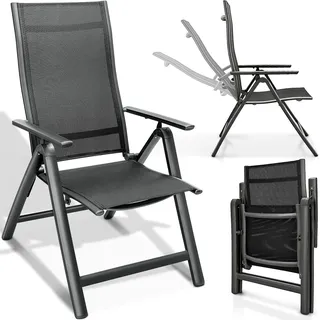 tillvex Gartenstuhl Premium 1 Stück Anthrazit klappbar aus Aluminium | Hochlehner mit Armlehnen | Klappstuhl verstellbar | Klappsessel Balkon Garten Terrasse - Grau