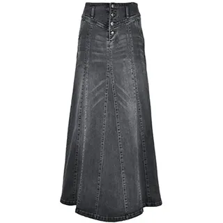 ebossy Damen-Jeansrock mit hoher Taille, Used-Look, A-Linie, Swing, Maxi, lang, Jeansröcke