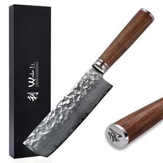 Wakoli Nussbaum Nakiri mit 16,5 cm Klinge, 67 Lagen Damaststahl, VG10 Kern