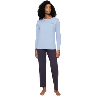 Triumph Schlafanzug Blumenstickerei, Brusttasche, Rundhalsausschnitt, Langarm, blau