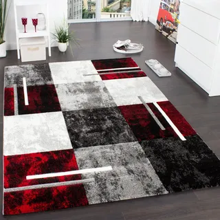 Paco Home Diamond 663 Kurzflorteppich 80 x 150 cm Rot/Grau