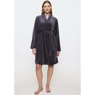 Morgenmantel TRIUMPH "Robes Fleece Robe 01", Damen, Gr. 40/42, grau (ink gray), Obermaterial: 100% Polyester, Midilänge, Hausmäntel Morgenmantel, warmer Morgenmantel