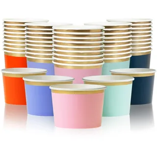 Confettiville Papier-Eisbecher, 50 Stück, 266 ml, Einweg-Dessertschalen für heiße oder kalte Speisen, Partyzubehör, Leckerli-Becher für Eisbecher, gefrorener Joghurt, Suppe, 5 Farben, Goldfolie