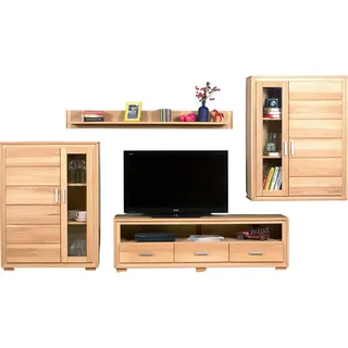 Wohnwand Genf Set X Kernbuche Massivholz geölt 4-teilig