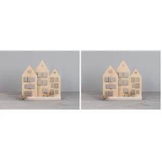 Rayher 62891505 Holzmotiv Häuser, FSCMixCred, 18-teilig, Weihnachtshaus, Weihnachtsdorf, Weihnachtsstadt, Natur (Packung mit 2)