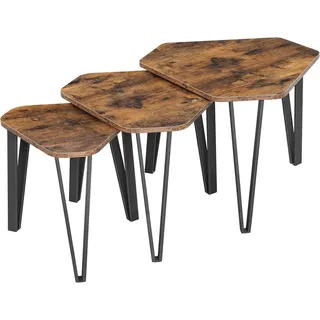 Mid.you Beistelltischset , Schwarz, Dunkelbraun , Metall, Holzwerkstoff , 3-teilig , dreieckig , Rundrohr , 58.5x45.5x58.5 cm , Wohnzimmer, Wohnzimmertische, Beistelltische