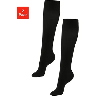 Stützkniestrümpfe H.I.S "Damen & Herren Kompressionsstrümpfe, Reisestrümpfe", Damen, Gr. 39-42, schwarz (2x schwarz), Baumwolle, Elasthan, Polyamid, unifarben, normal, Socken Stützkniestrümpfe, für Sport, Arbeit, Flug & Schwangerschaft, Topseller