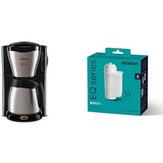 Philips Filterkaffeemaschine – 1.2-Liter-Thermoskanne, bis zu 15 Tassen & Siemens BRITA Intenza Wasserfilter TZ70033A,verringert den Kalkgehalt des Wassers