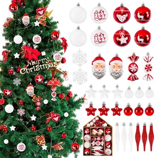 Hysagtek 70 teiliges Set Christbaumkugeln, Weihnachtsbaumschmuck aus Kunststoff, Mini Weihnachtskugeln, Weihnachtskugeln Ornamente, Baumkugeln Weihnachtsbaum Deko Weihnachtsdeko Rot Weiß