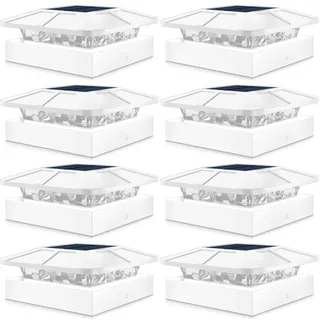 Peasur Pfostenleuchte Solar, 3 Modi 10x10CM Pfostenkappe Solar, Pfostenlichter für Zaunpfosten Vinyl-Holzpfosten, Wasserdicht Solarlampe Außen für Hölzerne Pfosten, Zaun, Terrasse, White 8 Stück