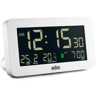Braun Digitaler Wecker BC10W mit Temperaturanzeige, Schlummerfunktion, 135x75x17 mm - Weiß