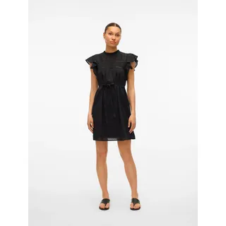 Minikleid VERO MODA "VMTRINE SL SHORT LACE DRESS WVN GA NOOS", Damen, Gr. XL, N-Gr, schwarz, Web, Obermaterial: 100% Baumwolle, unifarben, regular fit knielang, Rundhals, Kleider Minikleid, Sommerkleid
