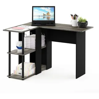 Furinno Abbott L-förmiger Schreibtisch mit Regalen, Holz, Französische Eiche Grau/Schwarz, 87.5 x 104.5 x 73.51 cm