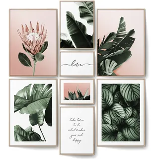 BLCKART Botanik Rosa Poster Set Beidseitig Bedruckt Büro Deko Bilder Exotische Wanddeko Blumen Bildercollage Modern ohne Rahmen