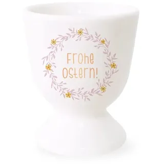 Grafik Werkstatt Eierbecher mit Echtgold | Porzellan Becher | Frohe Ostern!, Beige, Rosa, Ocker, Schwarz, Weiß, Goldfarbig