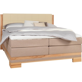 Linea Natura Boxspringbett , Buchefarben, Beige , Textil , Kernbuche , massiv , H2 + H3 , 7-Zonen , 160x200 cm , gepolstertes Kopfteil, Federkernmatratze, in verschiedenen Holzarten erhältlich, Stoffauswahl, Topper durchgehend, in verschiedenen Größen erhältlich , Schlafzimmer, Betten, Boxspringbetten